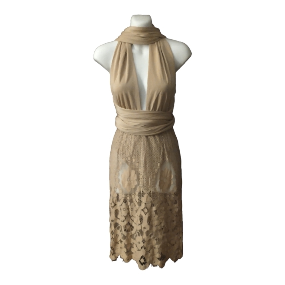 THE BOUTIQUE X little nude multi-wear lace dress with bodysuit bottoms wrap ties - Picture 2 of 16